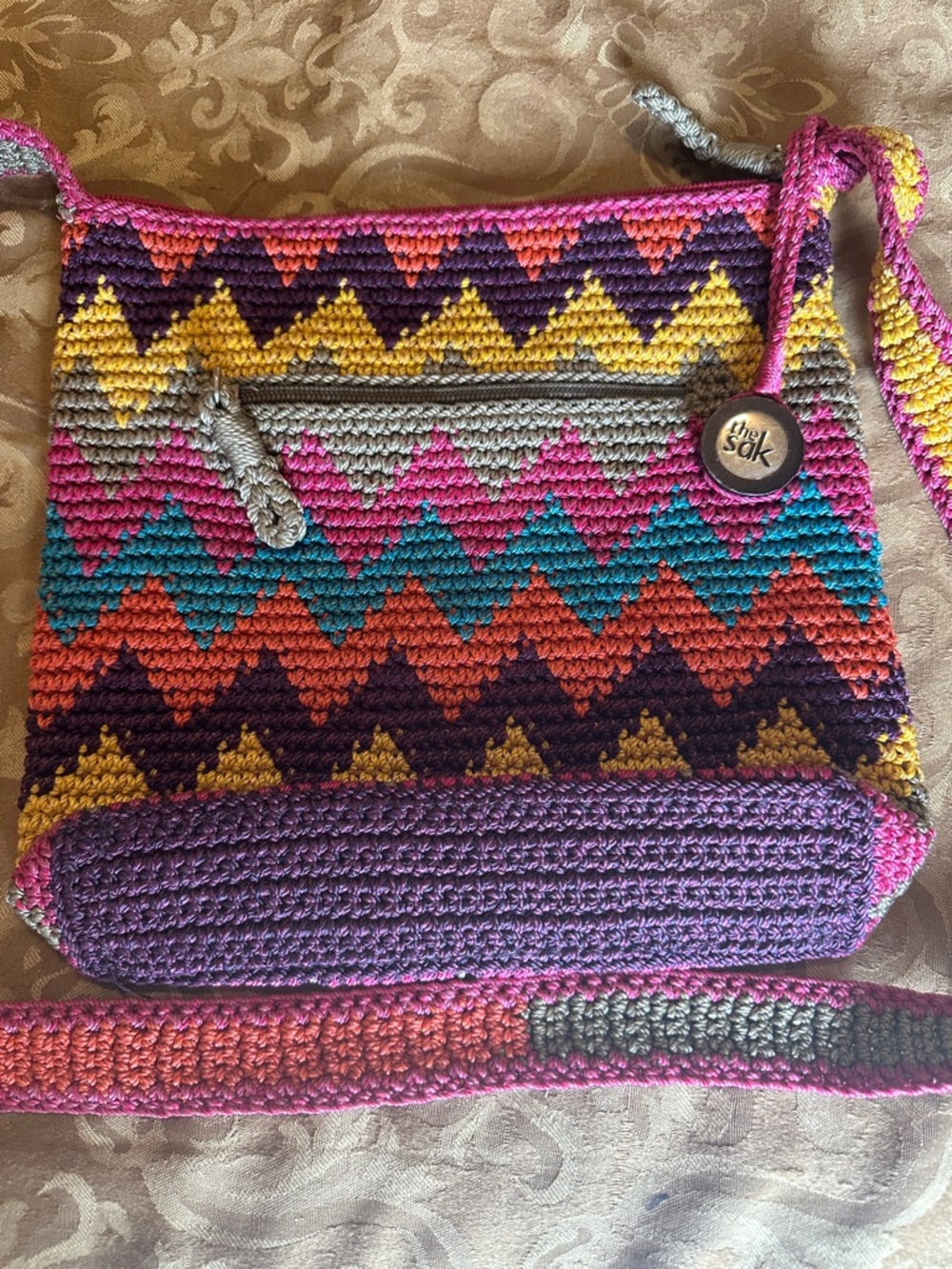 The Sak Multicolor Crochet Zigzag Crossbody Bag